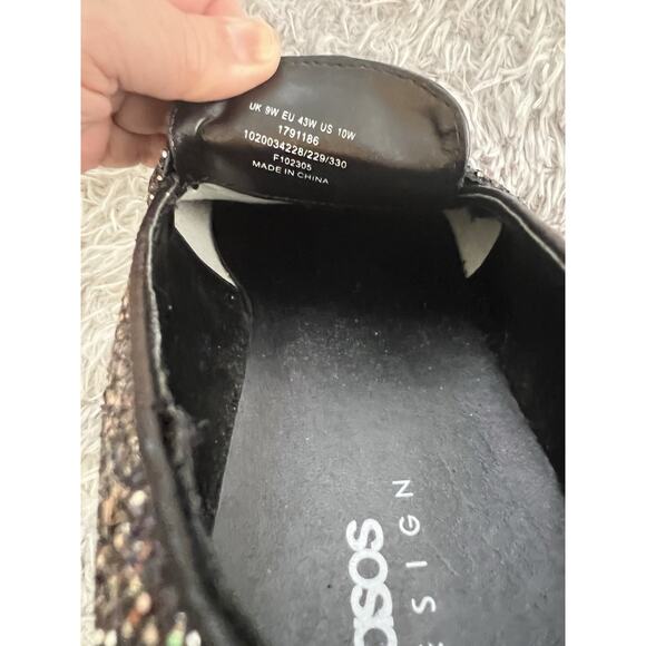 ASOS Design Men’s Loafers Black In Silver Glitter Size 10W Sparkle Shoes 43W - Picture 9 of 9